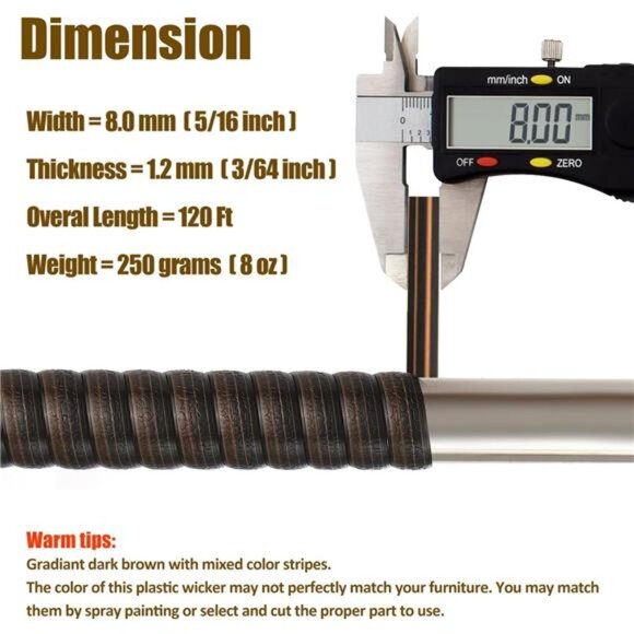 120 Ft Wicker Repair Kit, Plastic Wicker Repair Supplies, Gradient Dark Brown - Picture 2 of 6